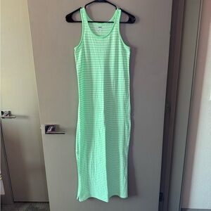 Old Navy Lime Green & White Striped Sheath Maxi Dress Sleeveless Scoop Neck